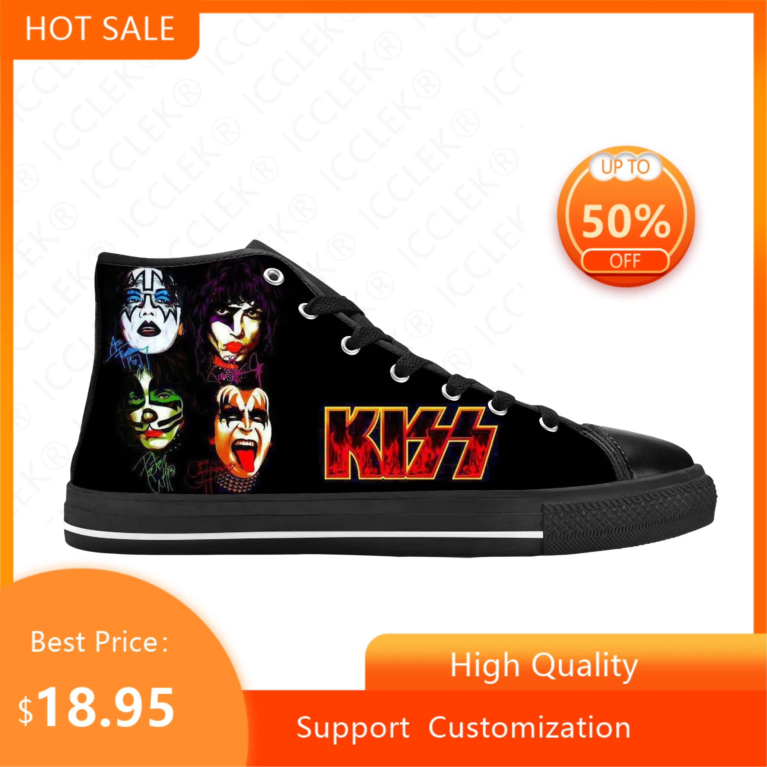 

Rock Band Heavy Metal Music Singer Guitar Kiss CHigh Top Sneakers Mens Womens Teenager Canvas Sneaker Couple Shoes Custom Shoe