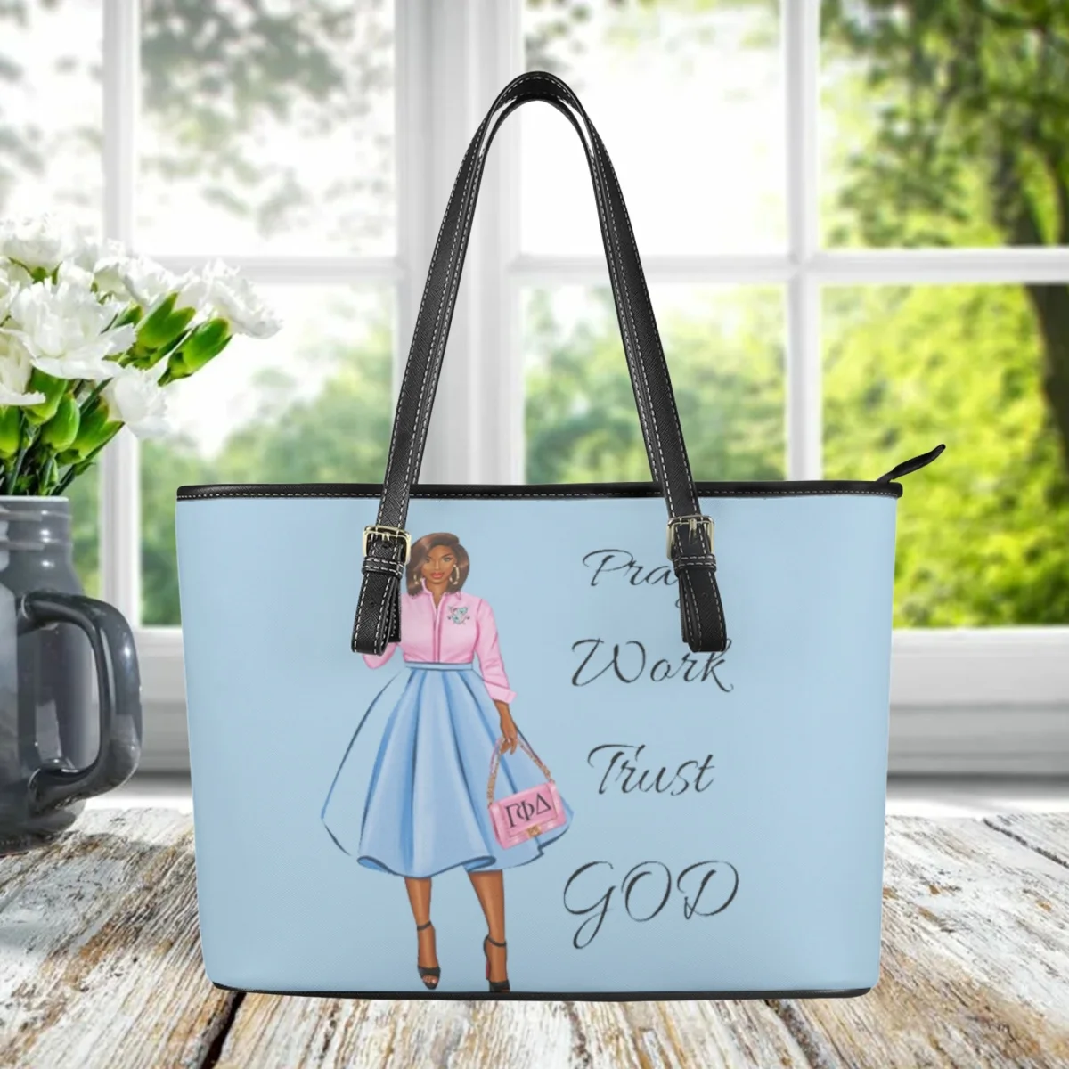 

Gamma Phi Delta Print Party Casual Shoulder Bag Classic Trend Women Top Handle Totes Retro PU Leather Zipper Shopping Bag New