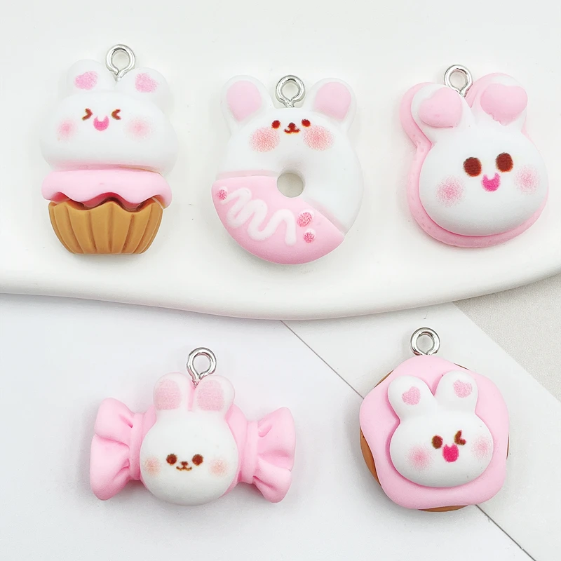 

10 Pcs New Kawaii Lovely Cartoon Rabbit, Cake Back Resin Wedding Charms For Earring Necklace Pendant Jewelry Findings Making E20