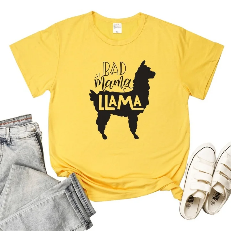 

BAD mama LLAMA Alpaca Print Women T Shirt Short Sleeve O Neck Loose Women Tshirt Ladies Tee Shirt Tops Camisetas Mujer