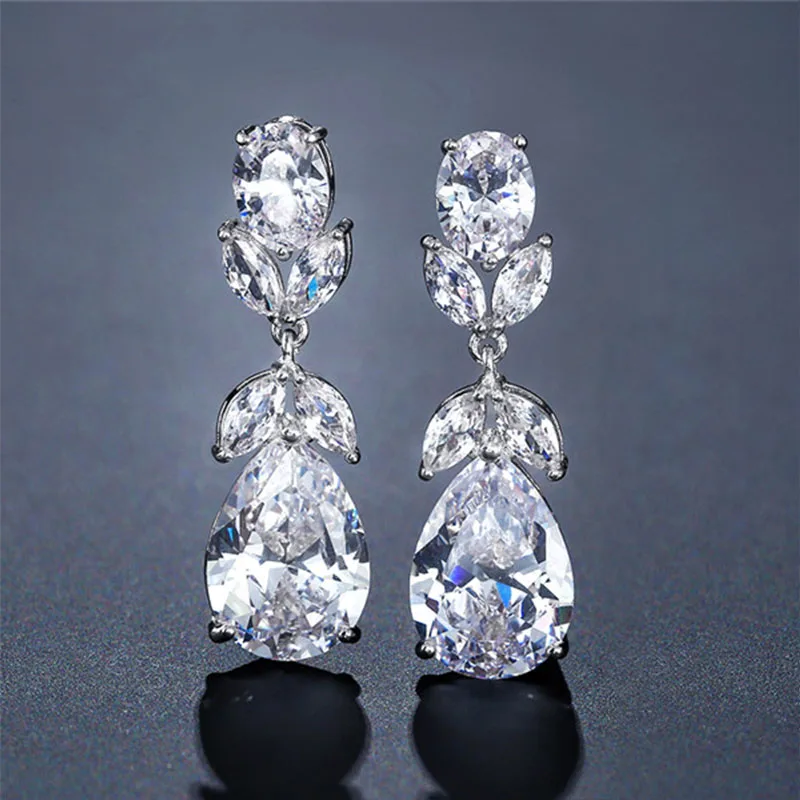 

Uilz Brand High Quality White Color Cubic Zirconia Crystal Leaf Dangle Earring for Women Fashion Wedding Jewelry Ear Gift