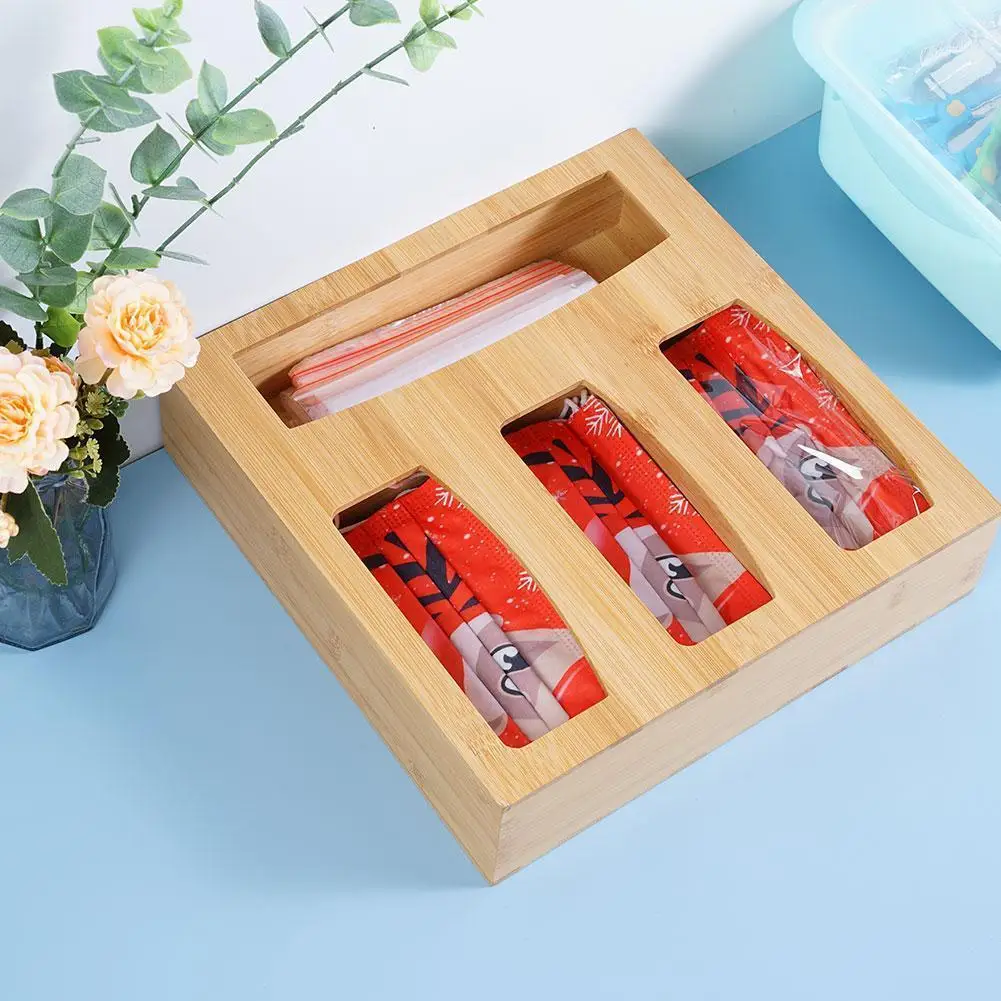 

Bamboo Bag Storage Organizer And Dispenser For Kitchen Drawer, Suitable For Gallon, Sandwich M3h8