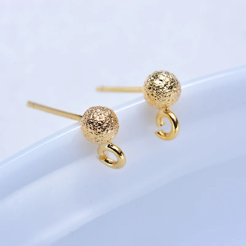 

5PCS 925 silver ear needle 4mm frosted ball needle with hanging silver ear needle real gold color retention Handmade Ear Wires W