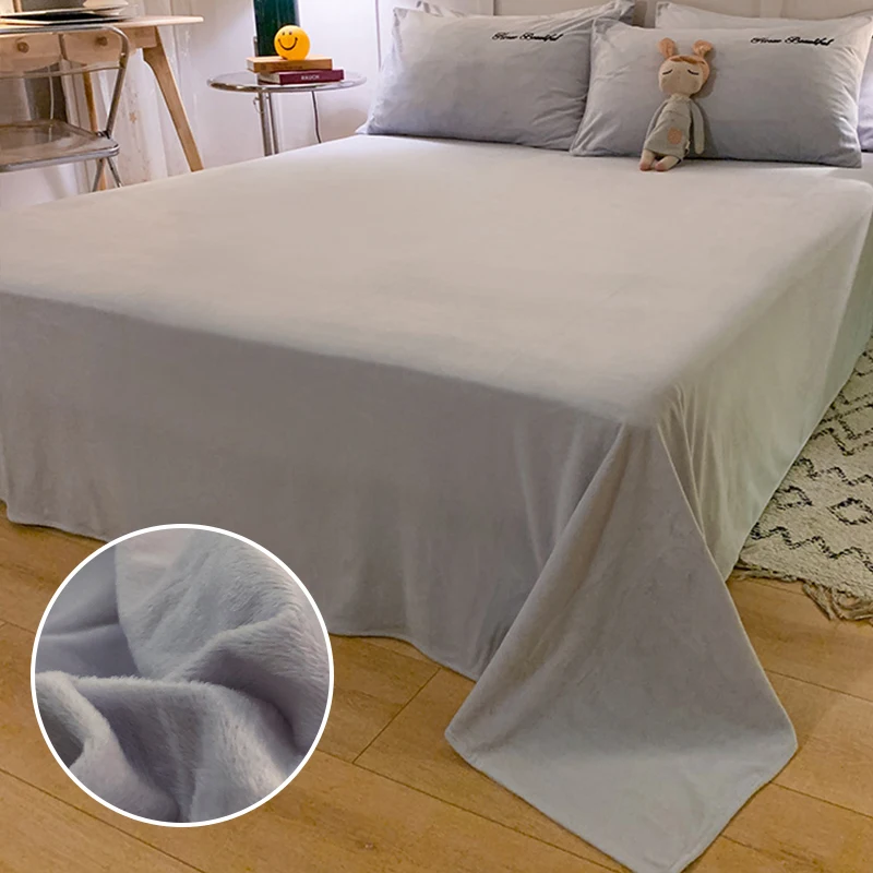 

2022 Solid Color Warm Flannel Fitted Sheet Super Soft Velvet Bed Mattress Cover 250x270cm King Size Bed Sheet Dust Protector