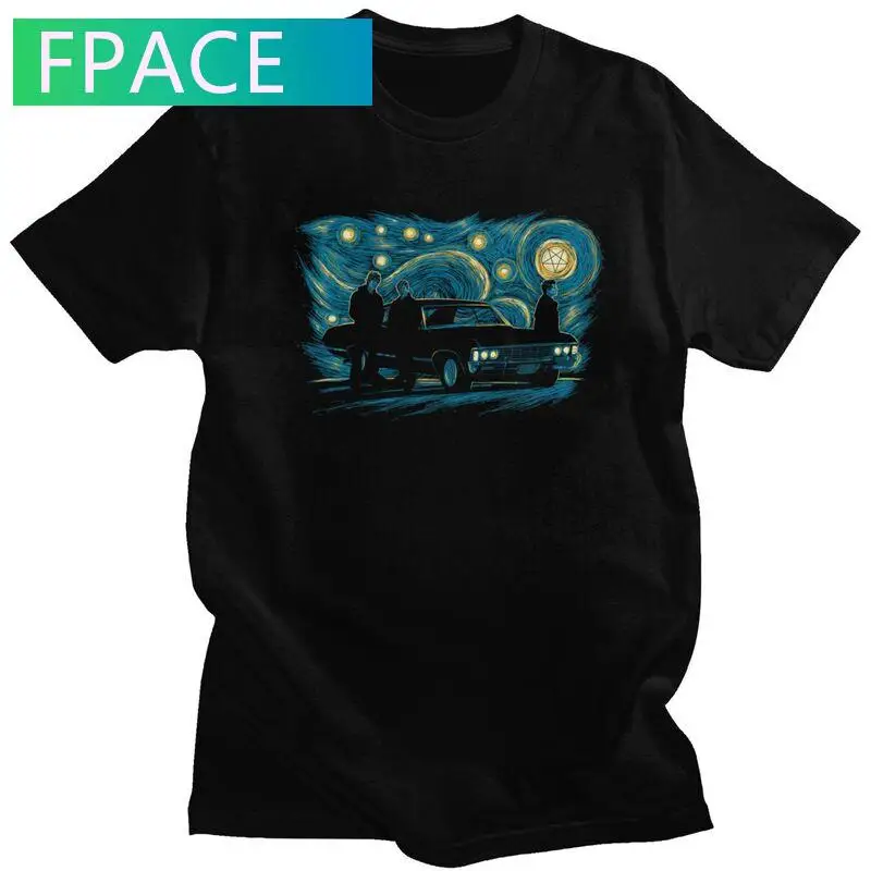 

Classic Starry Night Supernatural T Shirts Short Sleeve Winchester Bros T-shirts Printed Tee Tops Soft Cotton Slim Fit Tshirts