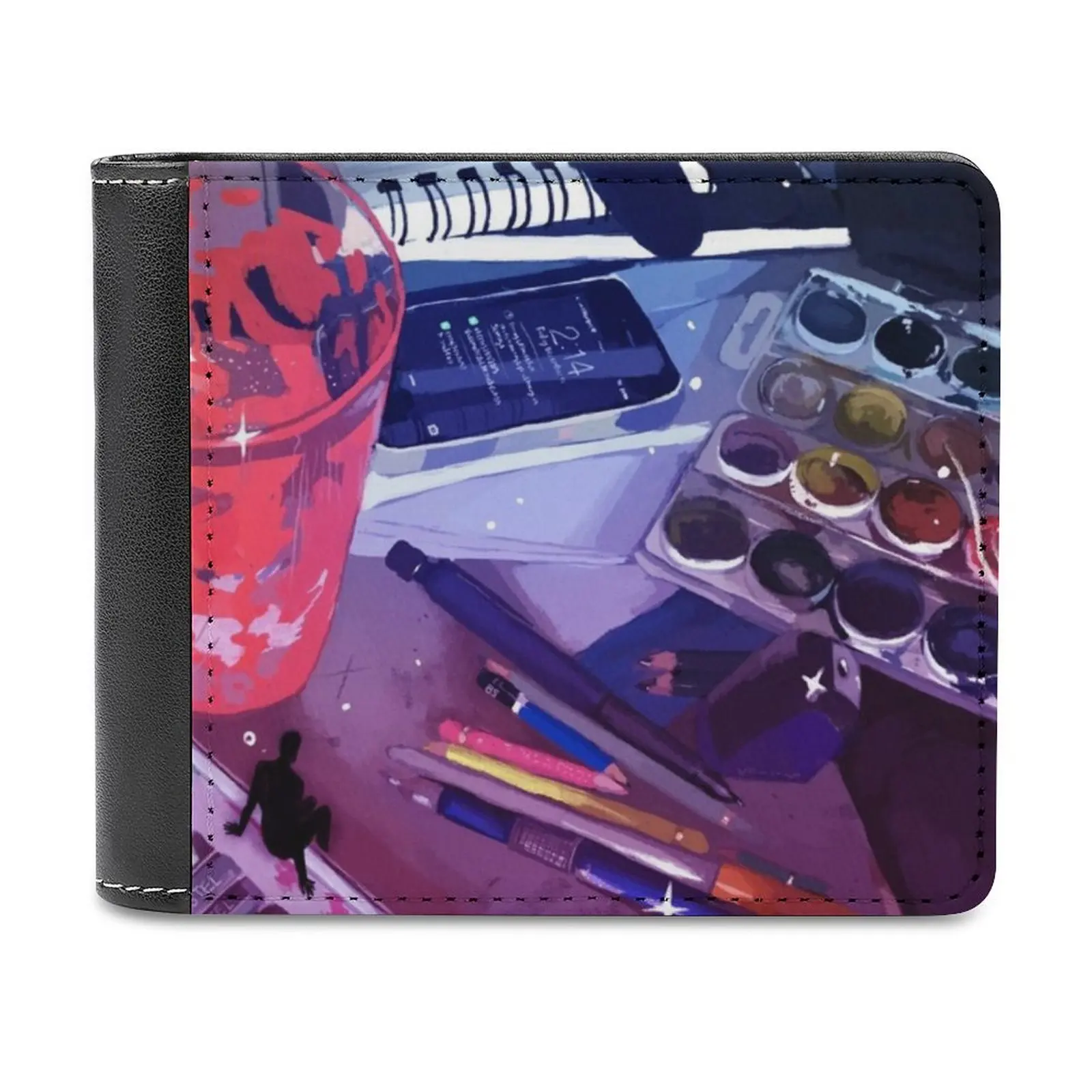 

Workspace Leather Wallet Men's Wallet Purse Money Clips Surreal Desk Still Life Personalized Wallet Pattern Leather Wallets