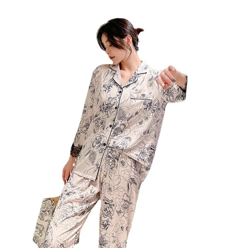 New ice silk couple pajamas Men's spring and summer simulation silk thin pajamas ladies sweet leopard print homewear suit