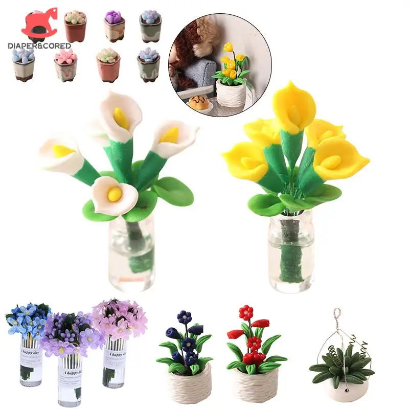 

1pcs 1:12 Dollhouse Mini Hydrangea Potted Plants Succulent Bonsai Model Garden Home Decor Toy Doll House Accessories