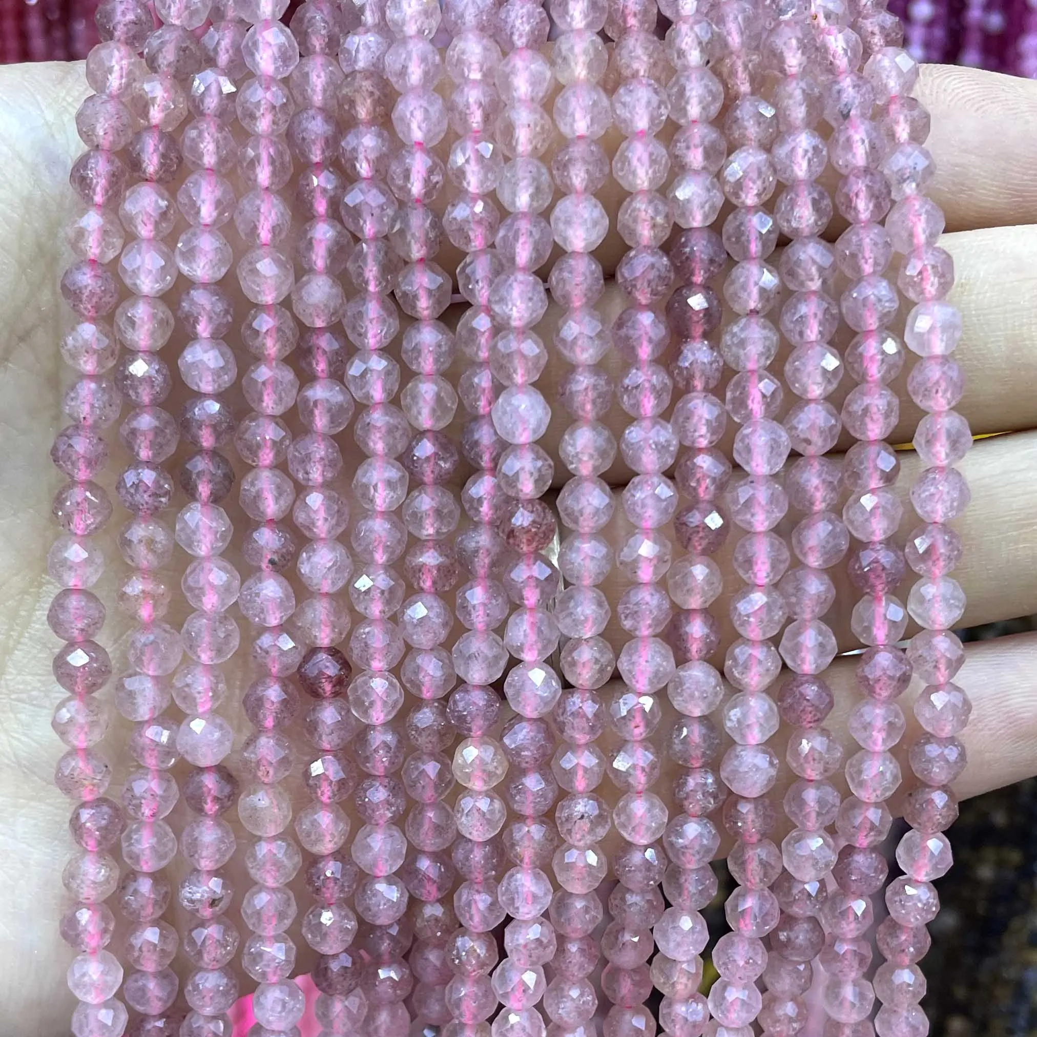 2 3 4 мм натуральный камень граненый клубничный кварц круглые свободные