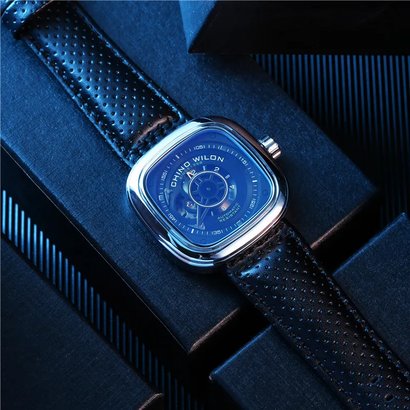 Men's square mechanical watch fully automatic hollowed out trend waterproof sports 2023 new youth leisure