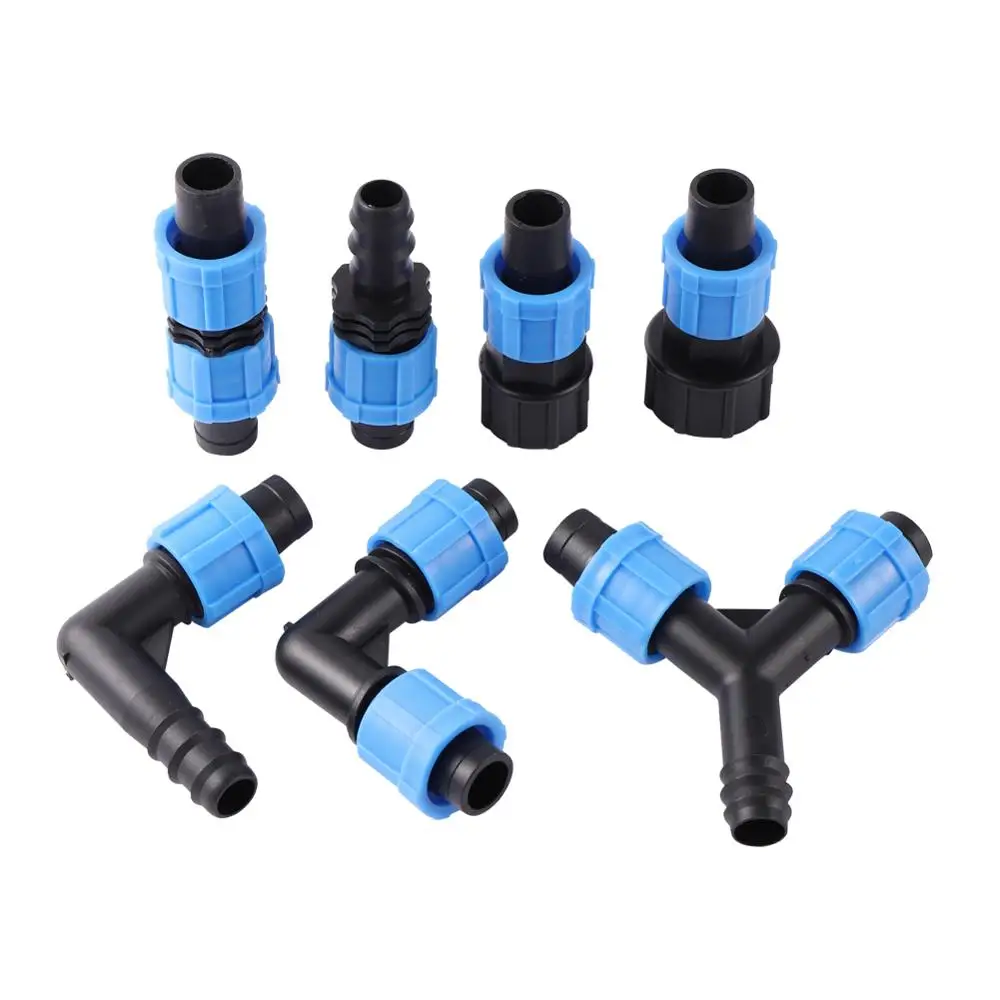 

5 Pcs DN17 Drip Tape Pipe Locked Connectors 1/2" 3/4" Female Thread Straight Elbow Y Shape Optional Garden Water Connectors