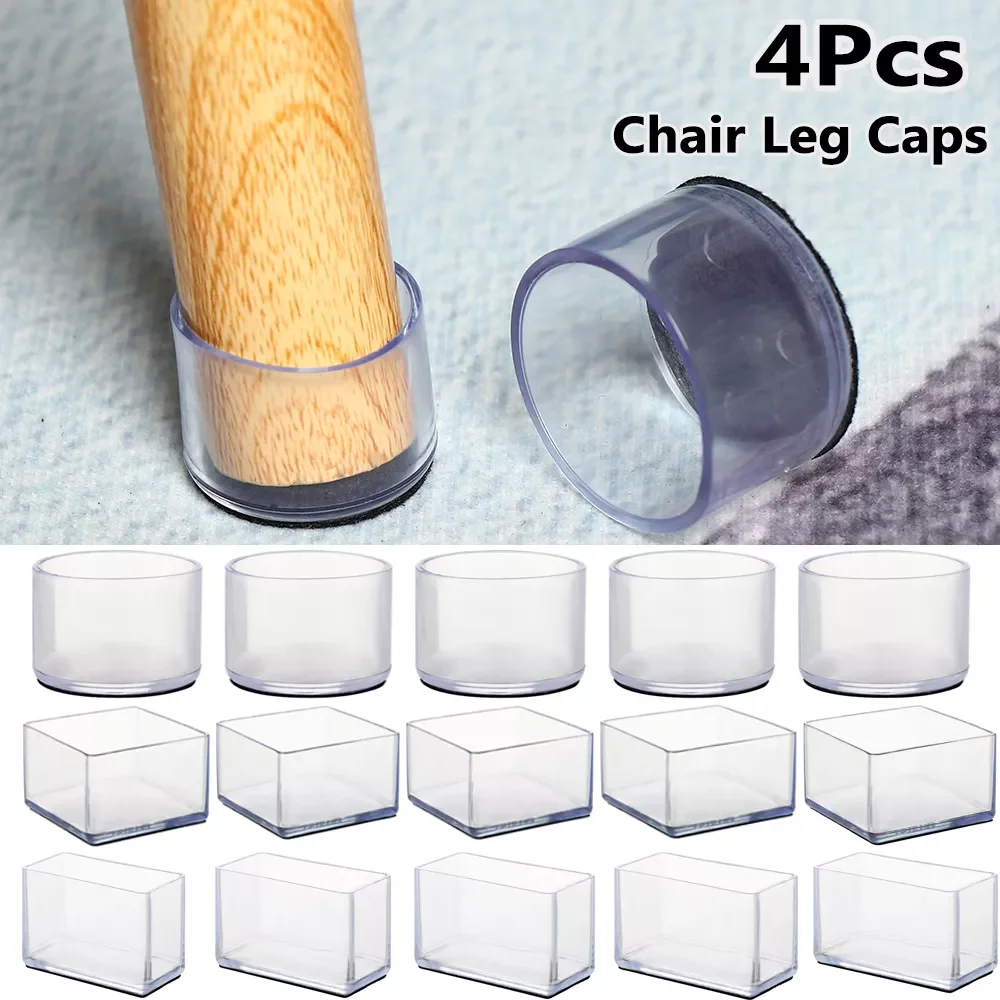 

4 Pcs/Set Silicone Pads Transparent Table And Chair Leg PVC Caps Round Bottom Foot Cover Non-slip Furniture Floor Protector Pads