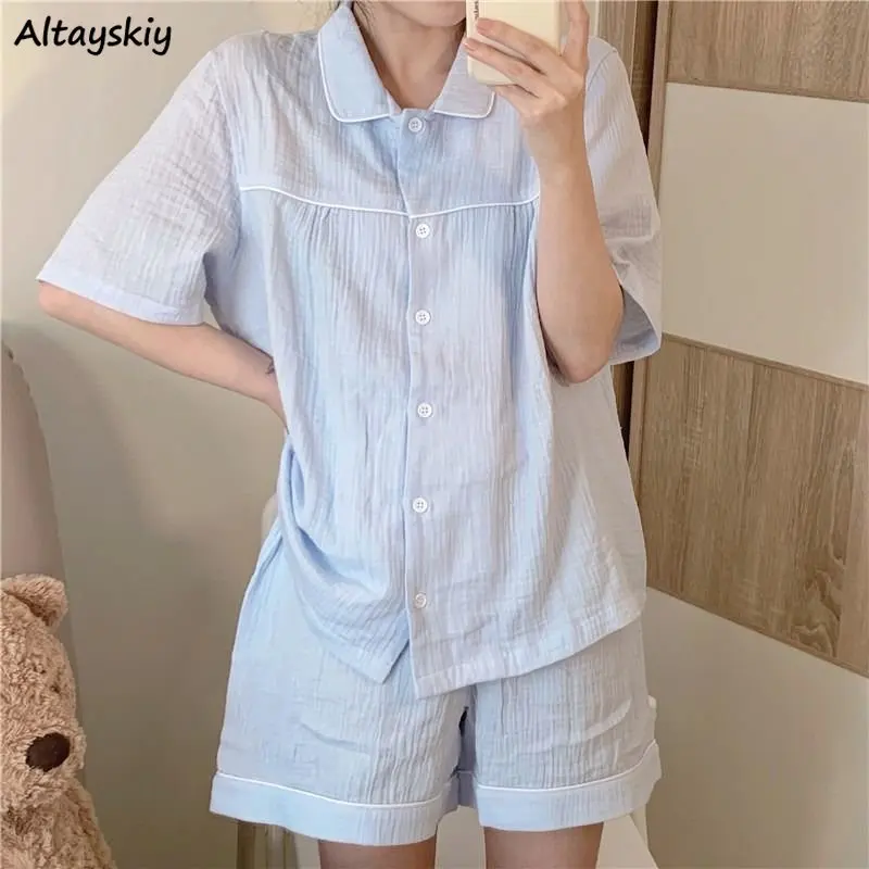 

Pajama Sets Women Minimalist Prevalent Summer Students Korean Style Loose Sleepwear Casual Thin Comfort Daily Harajuku Temper