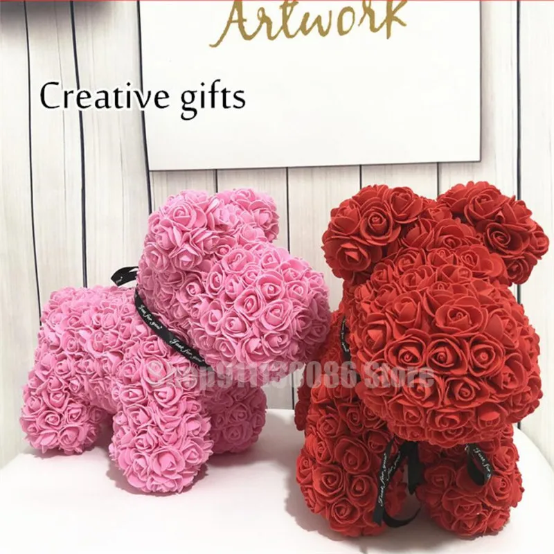 Valentines Gift 38cm Romantic Artificial Rose Dog for Wedding Girlfriend Anniversary Gift Creative DIY Present without box