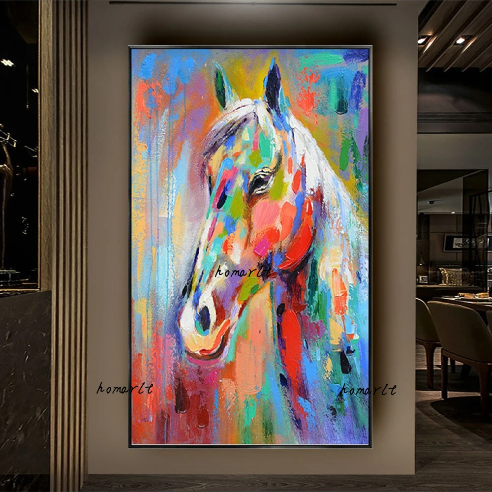 

100% Hand-Painted Fashion Ainmal Oil Painting Abstract Horse Head Canvas Painting Style Home Decor Living Room New Arrival