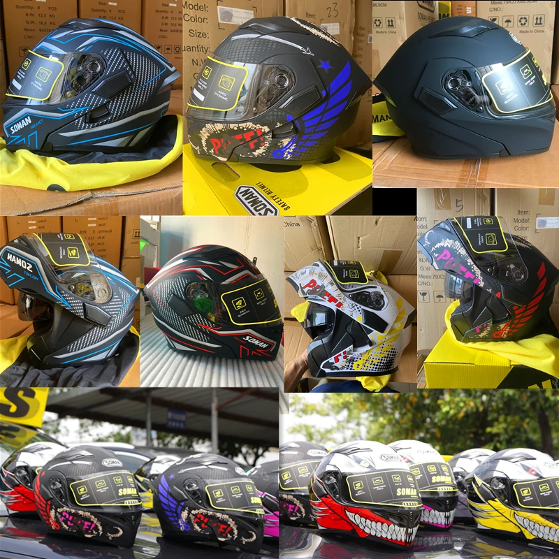 Мотоциклетный шлем SOMAN, совместимый с Bluetooth, шлем с двумя объективами ECE, шлем в горошек, закрывающий лицо, черные шлемы, модульные шлемы от AliExpress RU&CIS NEW