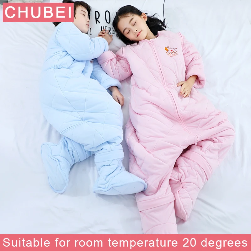 Baby Sleeping Suit Winter Warm 100% Cotton Bag Sleeps Bag For Kid Jumpsuit Sleeping Bag Baby One-piece Suit Temperature 20℃