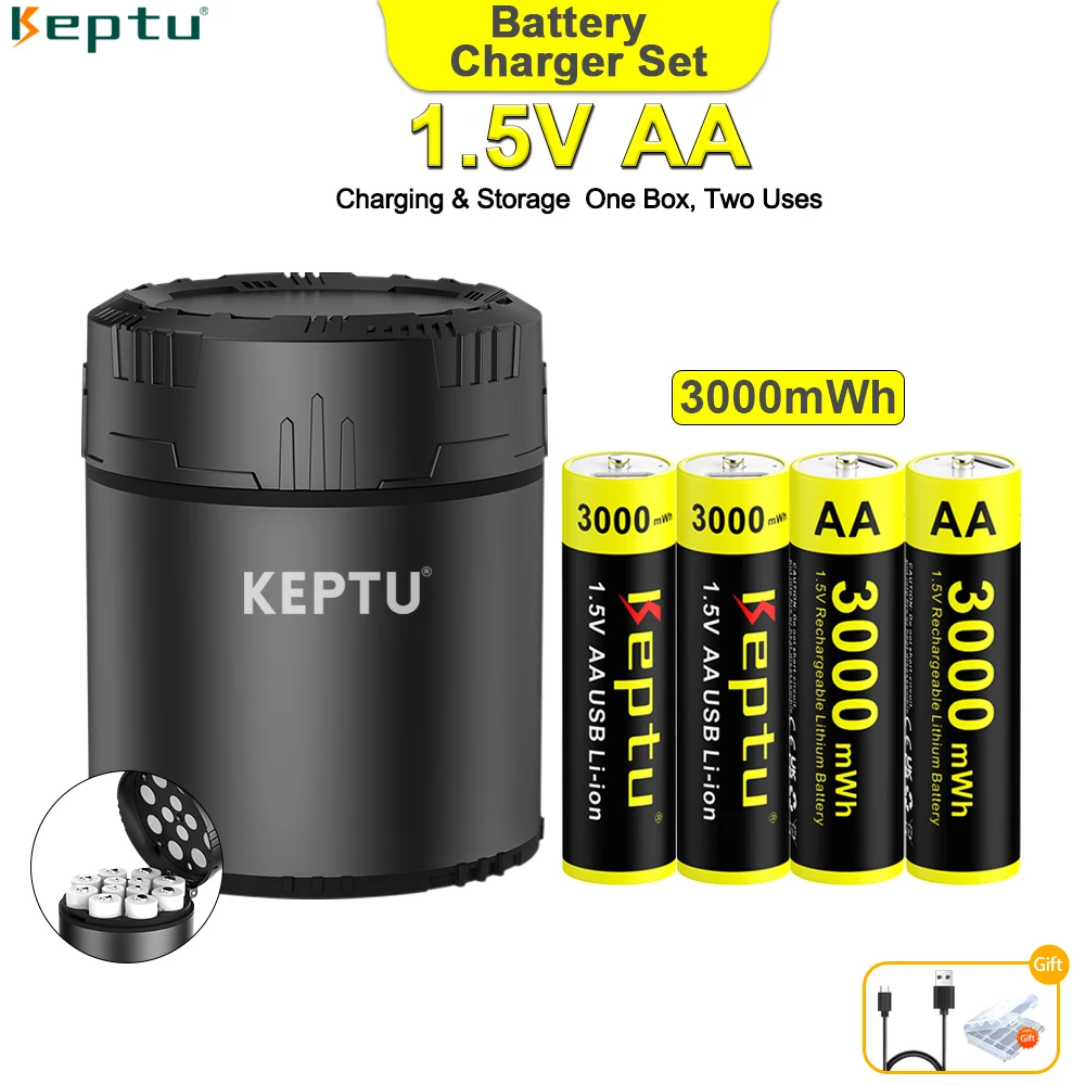 Литий-ионная аккумуляторная батарея 1 5 В AA 3000 МВтч + 12 слотов со светодиодной