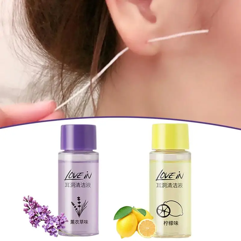 

Ear 60Pcs Piercing Cleaner Lavender & Lemon Scented Earrings Hole Floss Fluid Cleaner 20ml Anti-Clogging After-Pierce Ear Care