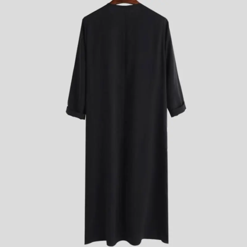 Muslim Arab Dubai Malaysia Men Loose Robe With Side Pocket Cotton Round Neck Zipper Islamic Shirt Jubba Thobe Plus Size S-5XL