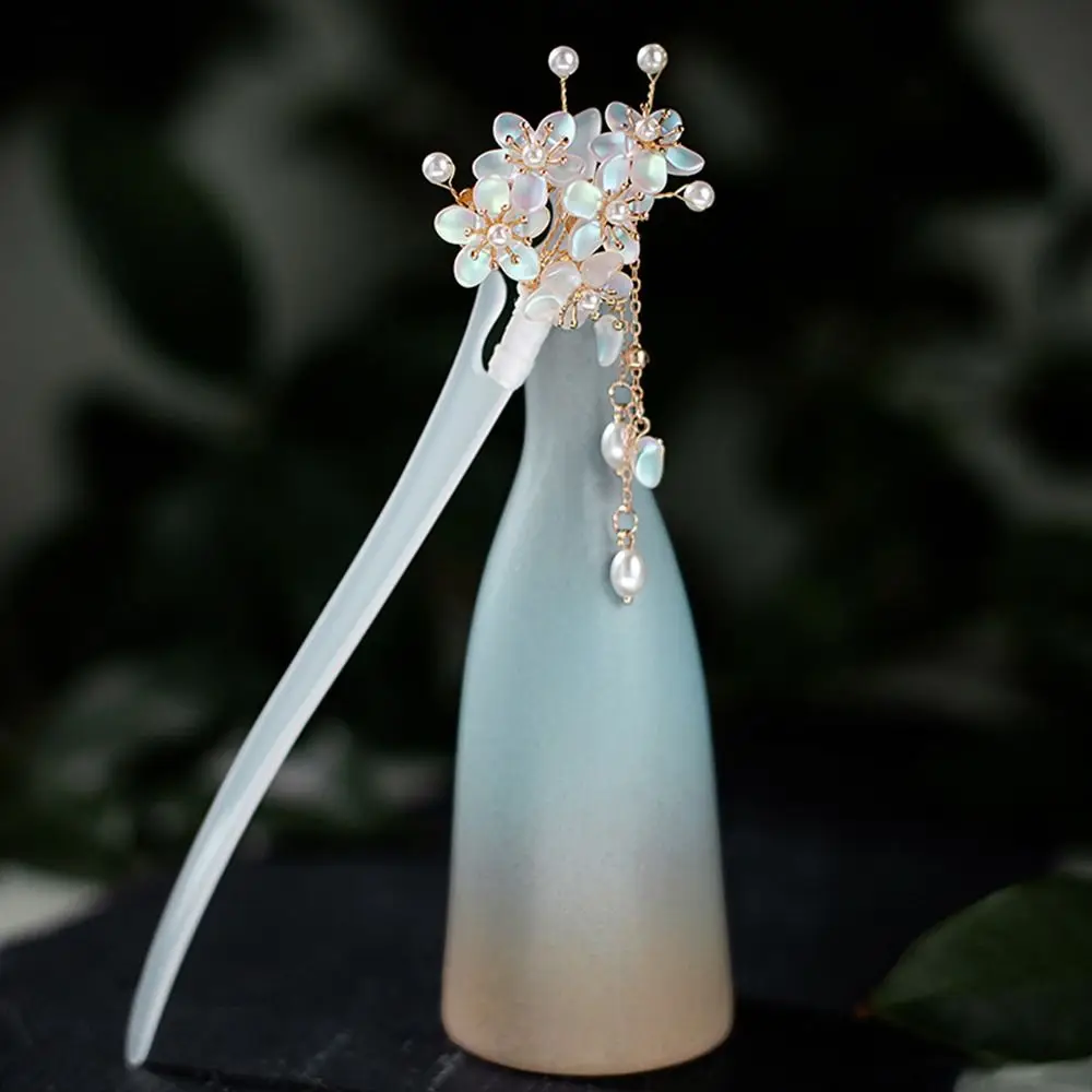 

Chinese Style Vintage Elegant Flower Tassel Hair Stick Simple Acetic Acid Hair Clip for Women Hanfu Cheongsam Headdress