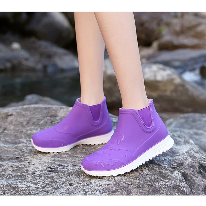 

Women Rubber PVC Rainboots Men Waterproof Work Boot Women Shoes Ankle Rain Boots Flats Footwear Leisure Thick Bottom Short Boot