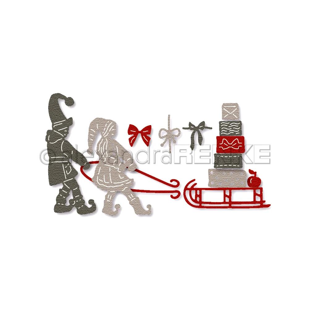 

Two Kids With Sleigh Metal Cutting Dies For Decorating Scrapbook Diy Paper Card Album Mould Embossing Craft 2023 New Arrivals