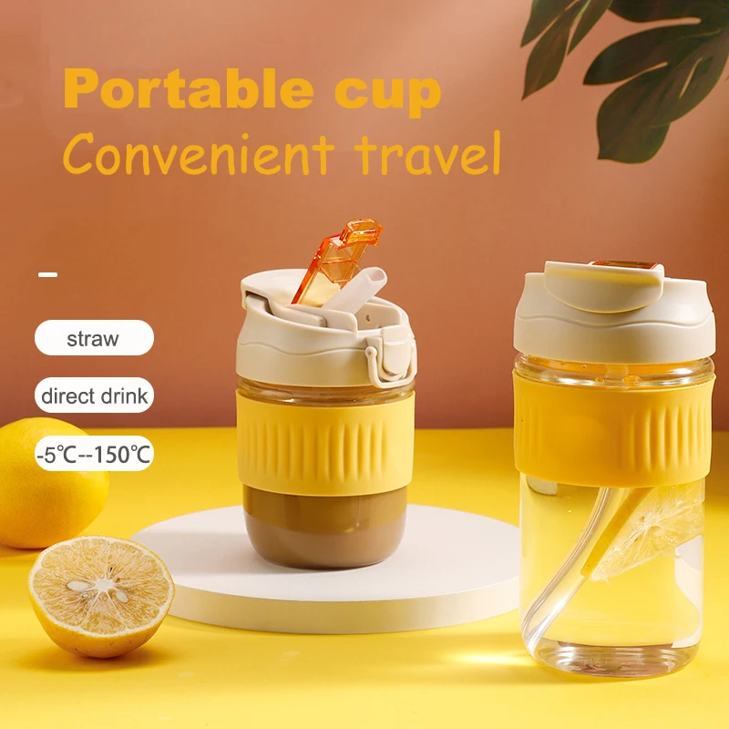 

Coffee Glass Cup With Lid And Straw 350/550ml Student Water Bottle Transparent Fruit Tea With Straw Tumbler Office Cups Gift