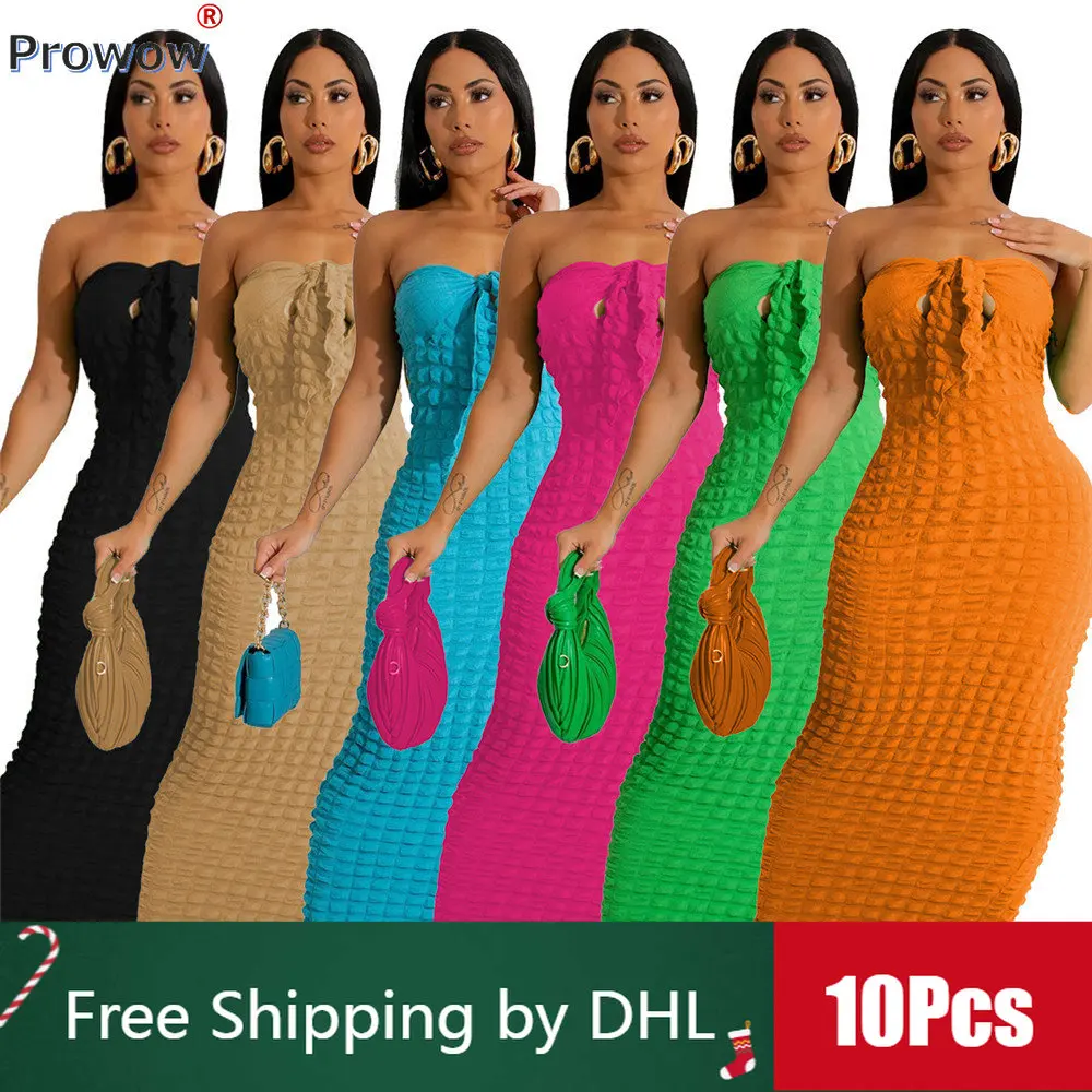 

Летние женские платья без бретелек, 10 шт., сексуальные Облегающие юбки-макси Y2k с пузырьками, элегантная однотонная одежда для выпускного вечера, оптовая продажа, 2023, 9690