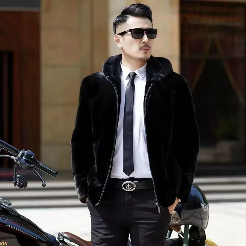 Куртка мужская из цельной норки модная верхняя одежда с лацканами искусственный