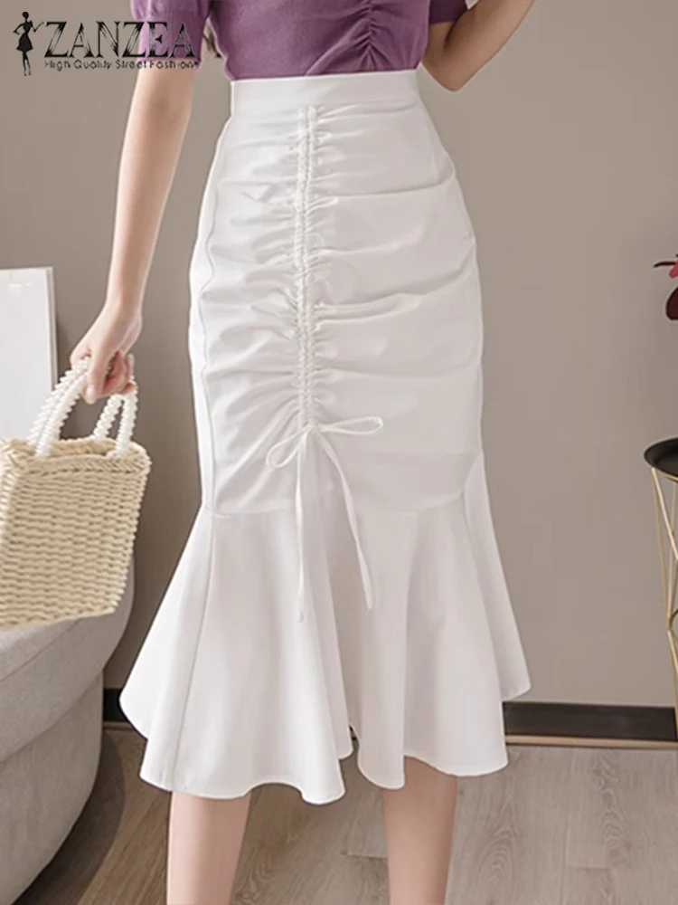 

Элегантная Юбка-миди ZANZEA на завязках, осенняя плиссированная юбка-годе с запахом, модная Однотонная юбка с завышенной талией, 2023