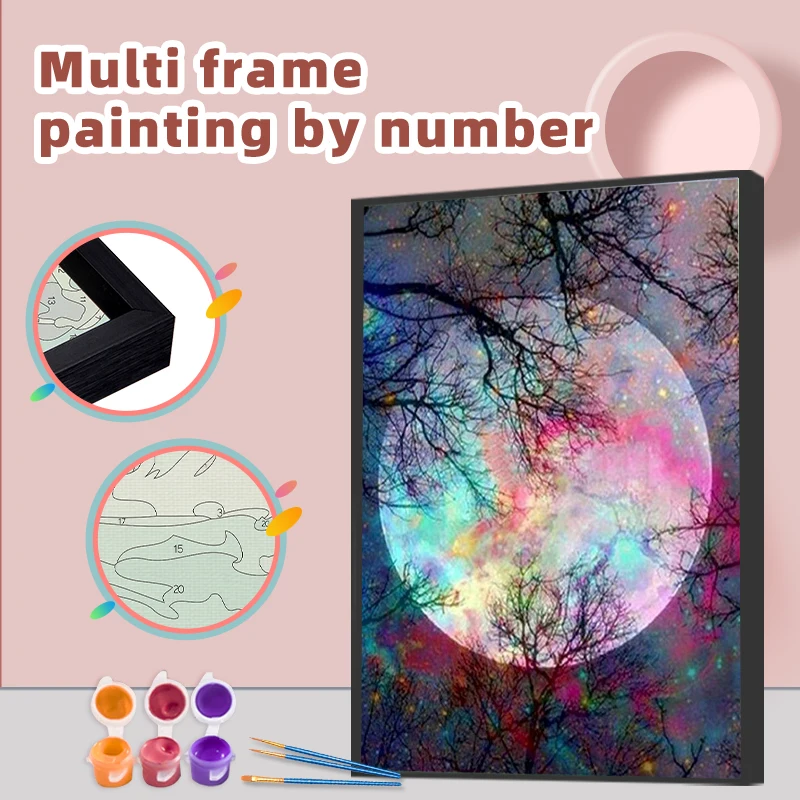 

RUOPOTY Diy Painting By Numbers With Multi Aluminium Frame Kits 60x75cm Moon Diy Craft Coloring By Numbers For Home Decors