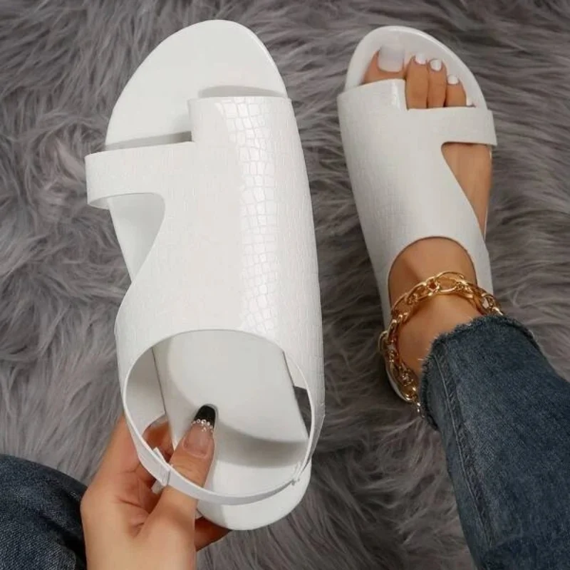 Women Crocodile Embossed Cut Out Thong Sandals Artificial PU Leather Slingback Fashion Outdoor Summer Slides office-Ladies Shoes