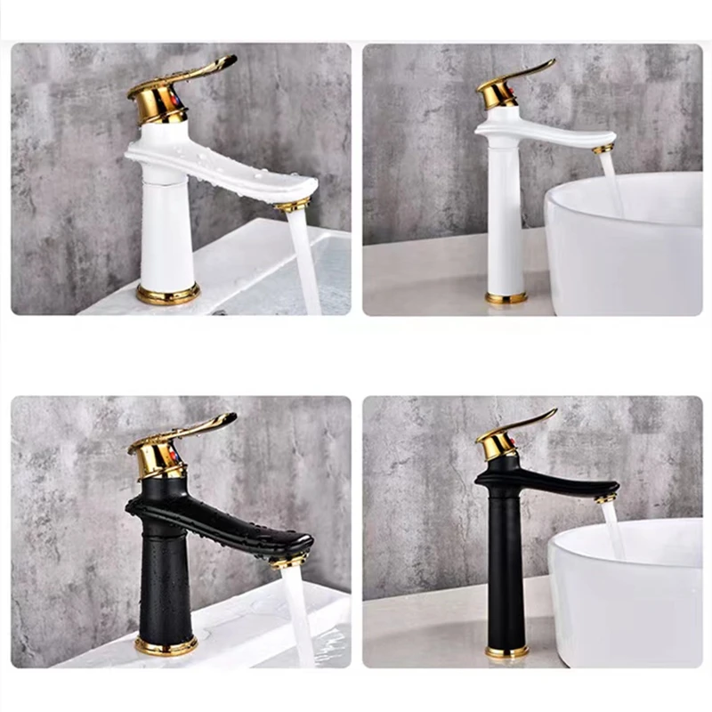 Wash-basin Faucets Black/ White Brass Duck-billed Type Bathroom Mix-colors Basin Faucet Cold Hot Water Crane Sink Mixing Tap