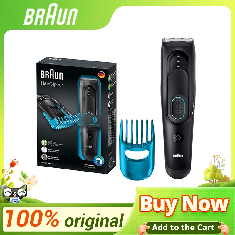 Braun HC5010 Black Hair Clipper, 3-24mm Guide Comb Waterproo