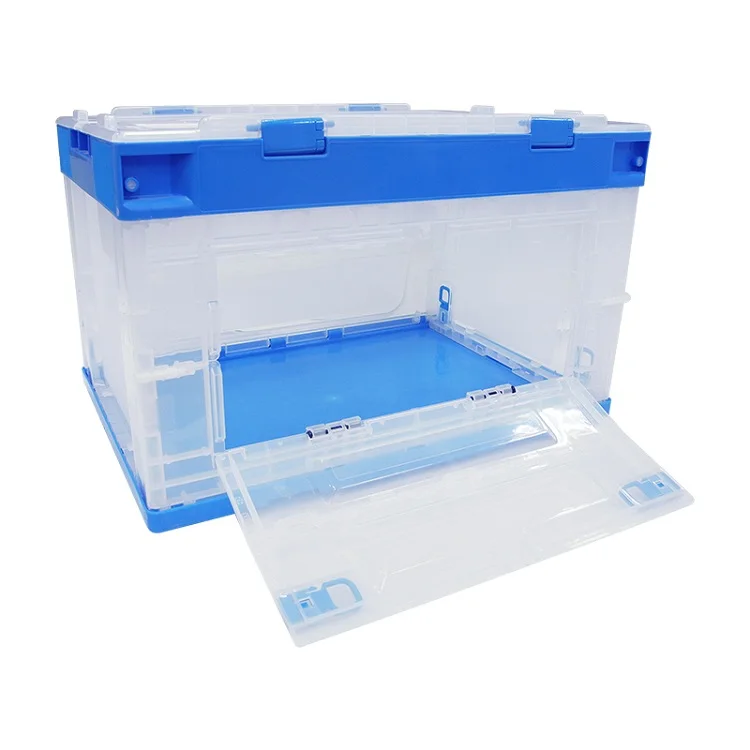 

Supermarket Nestable Plastic Folding Turnover Food Crate With Folding Lid TX5336335CBK