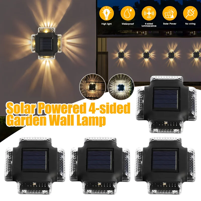 

Светодиодный настенный светильник на солнечных батареях водонепроницаемый Солнечный сад светильник четыре стороны прожектор вверх и вниз светящееся освещение для наружной декоративной лампы