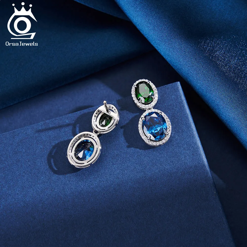 Женские серьги-подвески ORSA JEWELS из серебра 925 пробы с искусственным сапфиром и