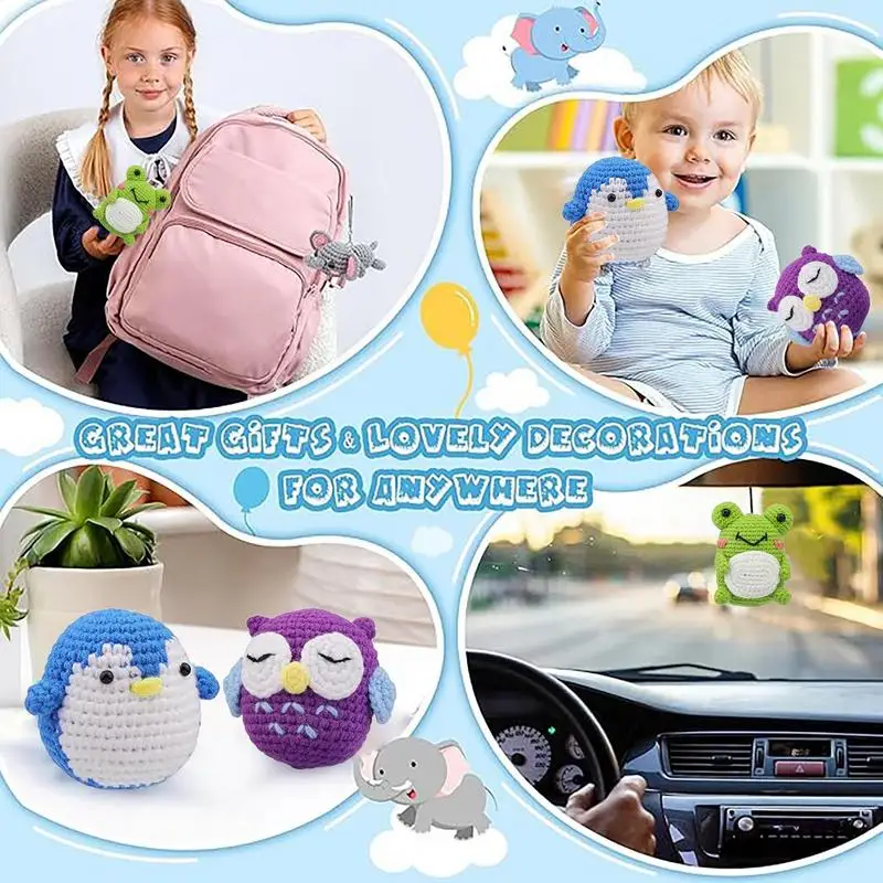 Набор для вязания пряжи начинающих 3 узора животные сова пингвин лягушка набор