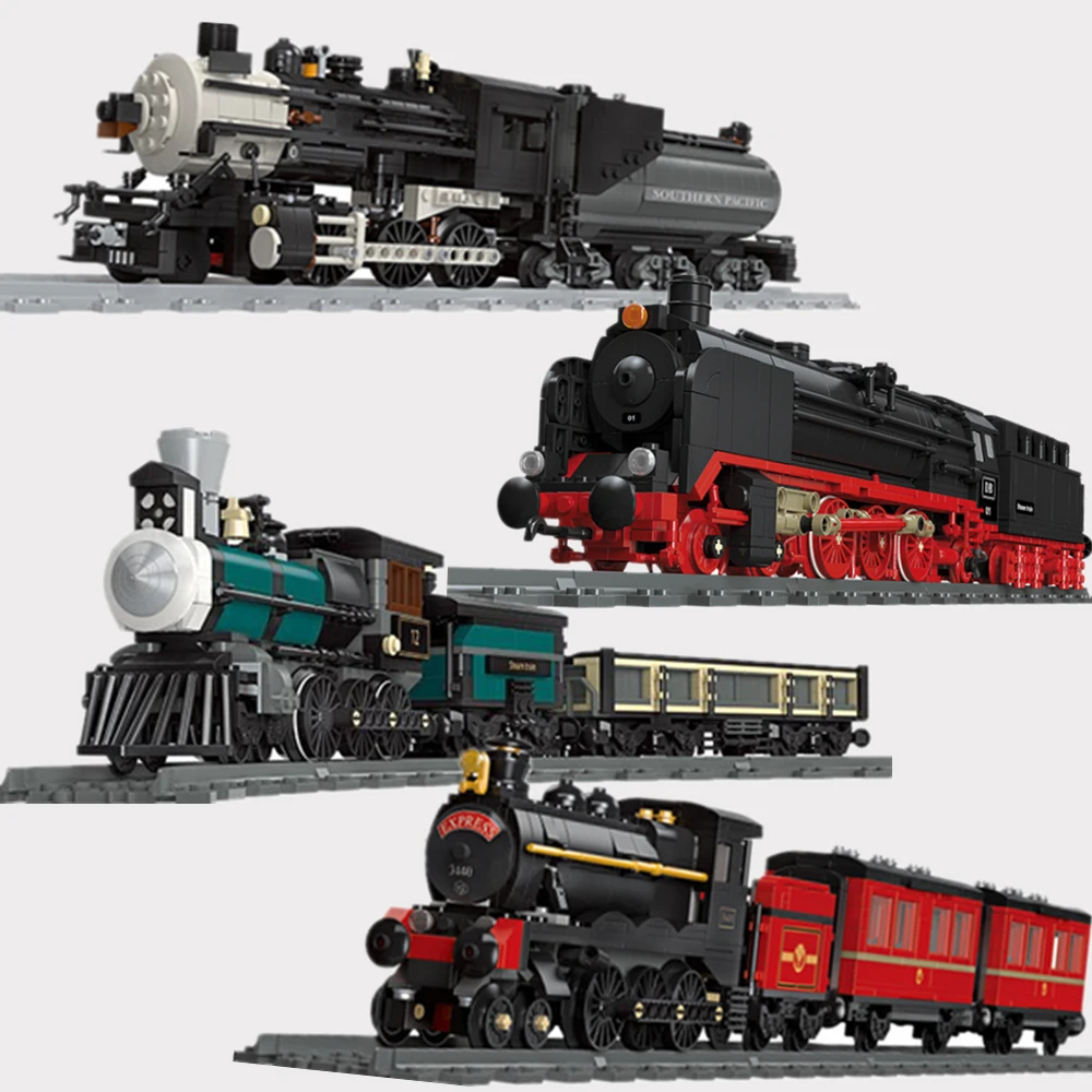 

NEW Technical Railway Steam Locomotive Train Railways Railroad Track Building Blocks Simulation Model Bricks Kids Toy Gift