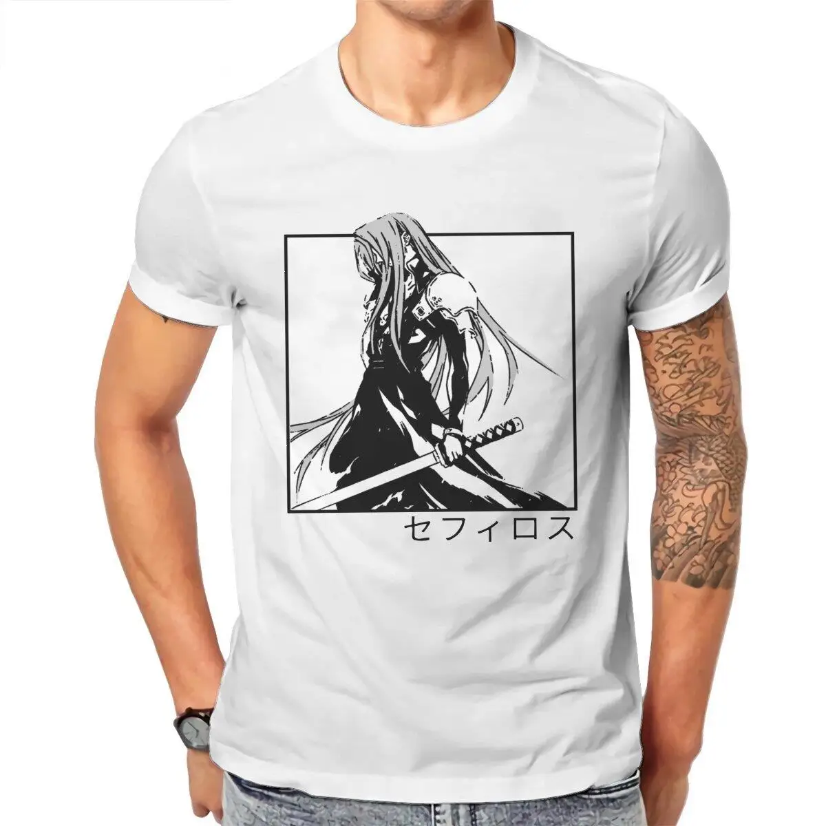 

Sephiroth Ffvii Final Fantasy Men T Shirt Vintage Tee Shirt Short Sleeve Round Neck T-Shirt Cotton Plus Size Tops