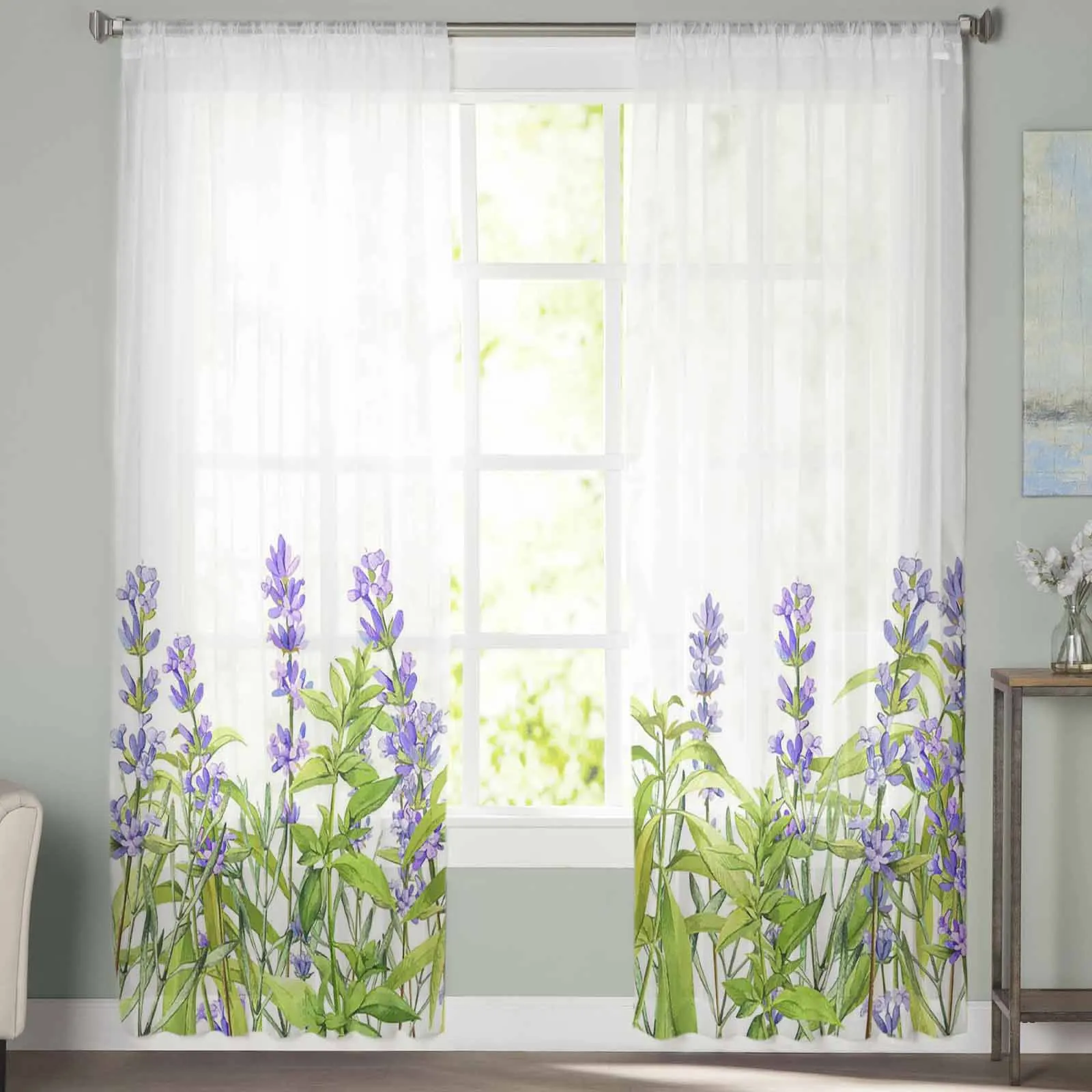Занавески Spring Plants Lavender Tulle Sheer для гостиной спальни кухни окон Voile Drapes Home Decoration.