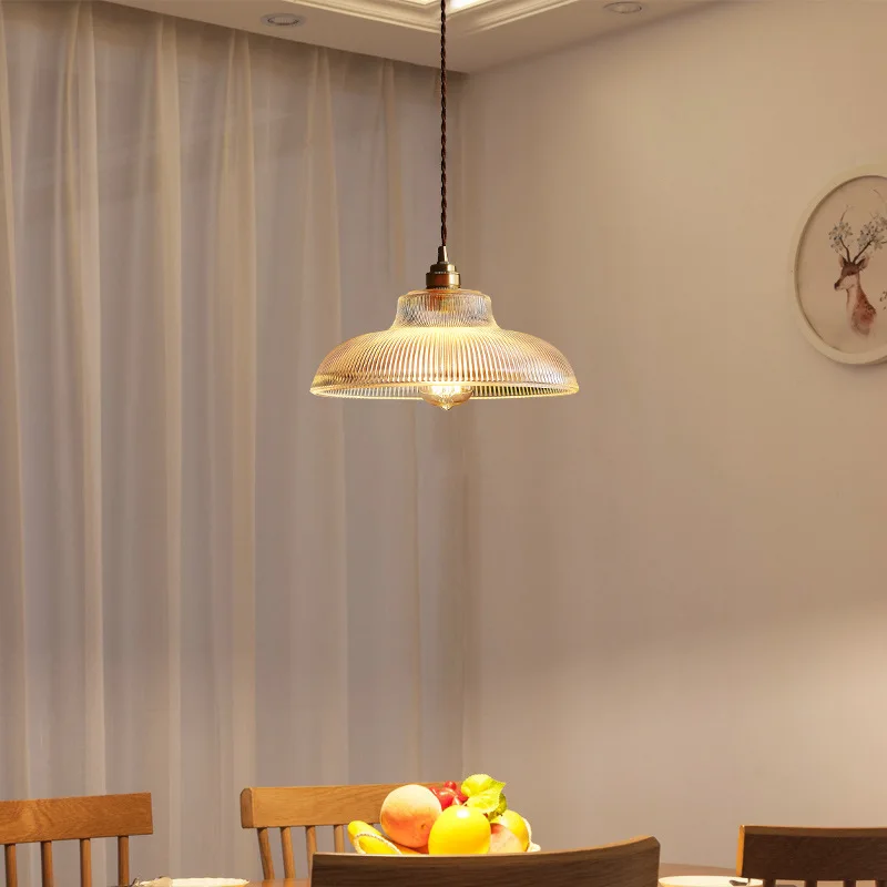 Nordic industrial interior decoration E27 LED pendant lamp restaurant living room bedroom simple striped pot cover glass lightin