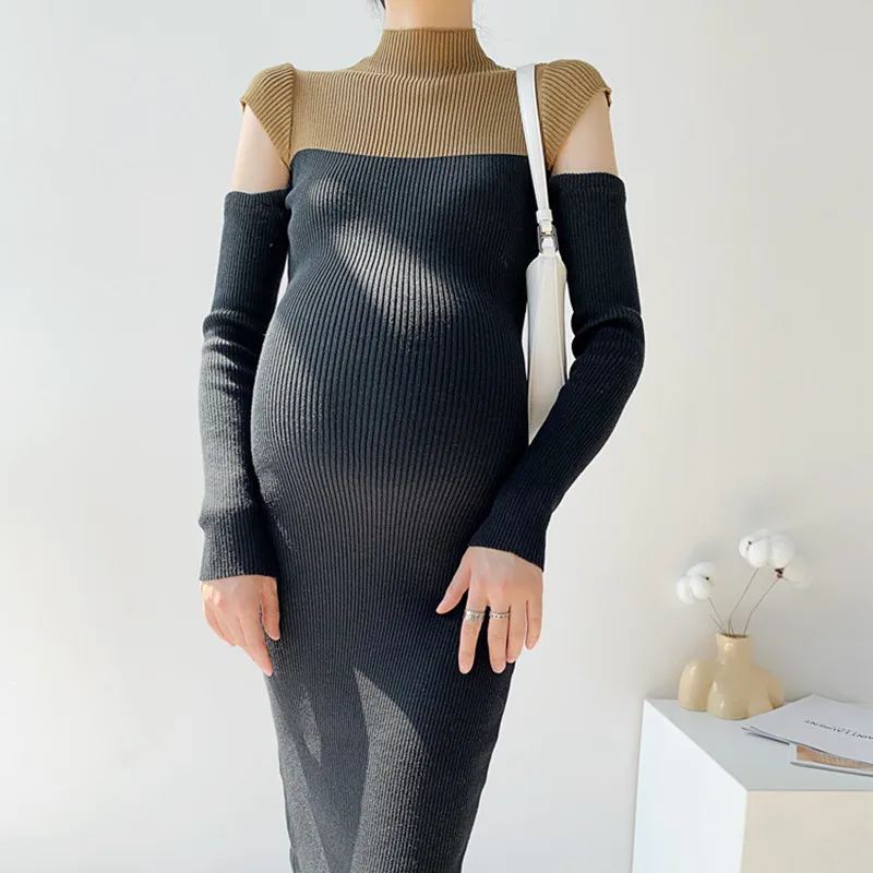 

Maternity Women Turtleneck Sweater Dress Fall Winter Long Sleeve Ribbed Knit Warm Pullovers Dresses for Pregnancy Photo Shoot