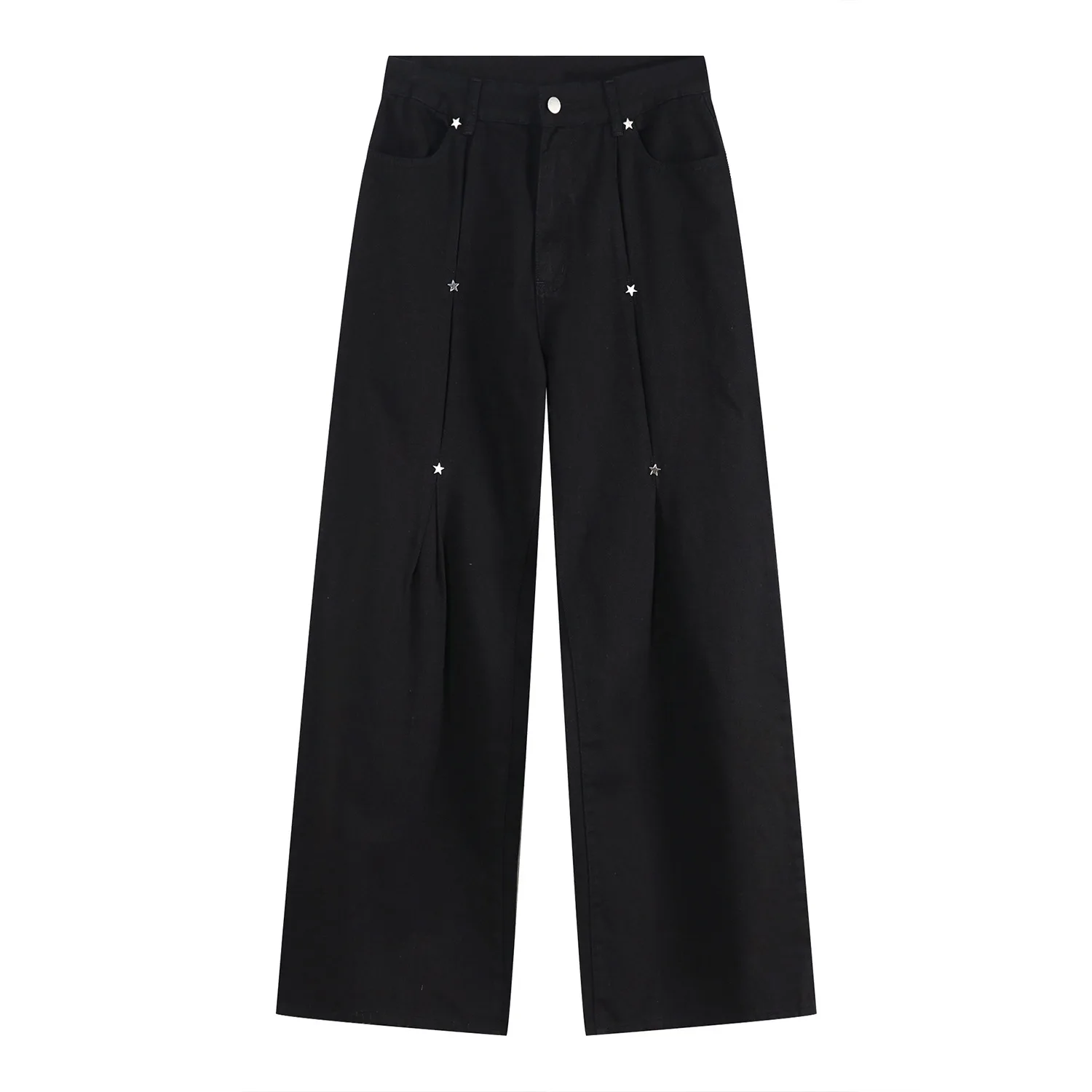 Four Seasons Men's Jeans Pentagram Decorated Jeans Ins High Street Straight Loose Men's and Women's Same Fashion Trousers JEANS