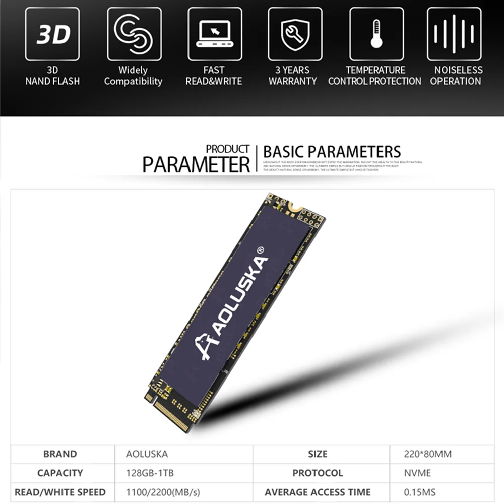Фото Внутренний жесткий диск AOLUSKA PCIe 3,0 NVMe M2 SSD 2280 128 ГБ 256 ГБ 512 ГБ 1 ТБ твердотельный накопитель для ноутбука, настольного компьютера №3