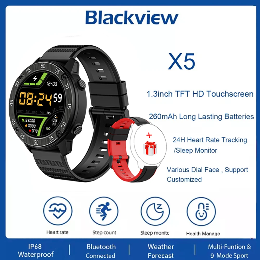 

Blackview X5 Smartwatch for Men Women Sleep Heart Rate Sport Fitness Tracker Smart Watch IP68 Waterproof Clocks for IOS Android