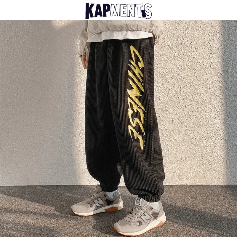 Мужские вельветовые тренировочные брюки с надписью и графическим принтом 2022