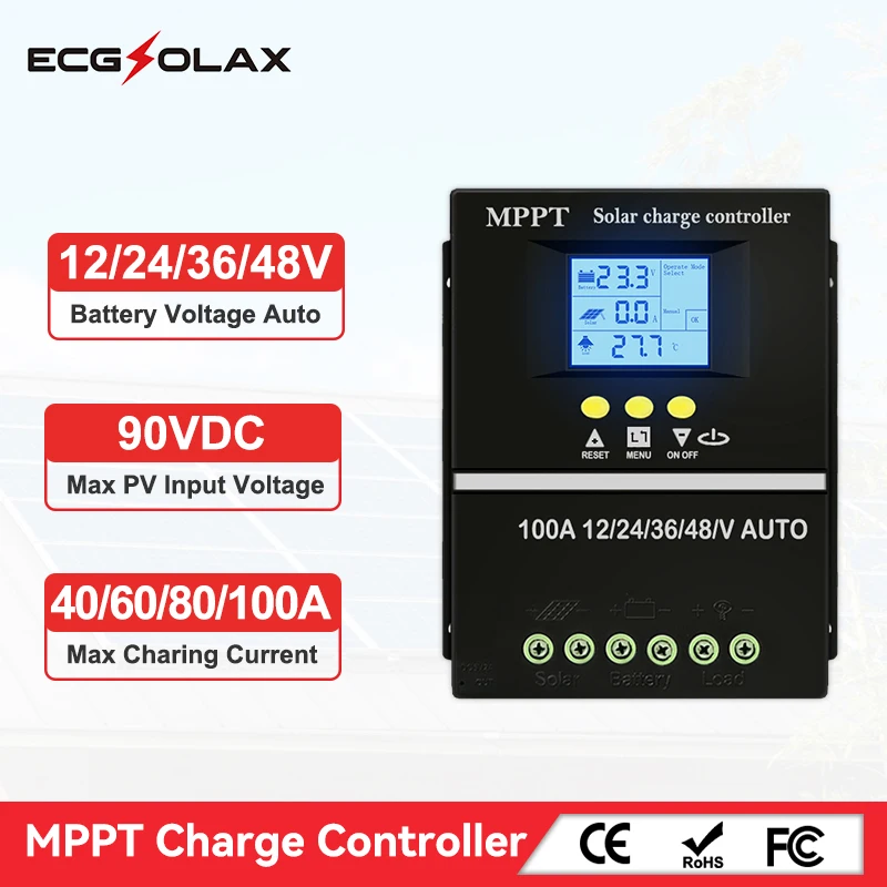mppt контроллер Контроллер заряда солнечной батареи ECGSOLAX 60A 100A MPPT 12 В 24 в 36 48