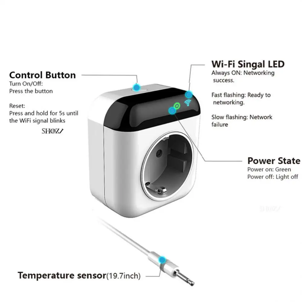 

Wireless Plug-in Socket Temperature Controller Voice Control 15a Thermostat Plug Socket Programmable Tuya Wifi App Control